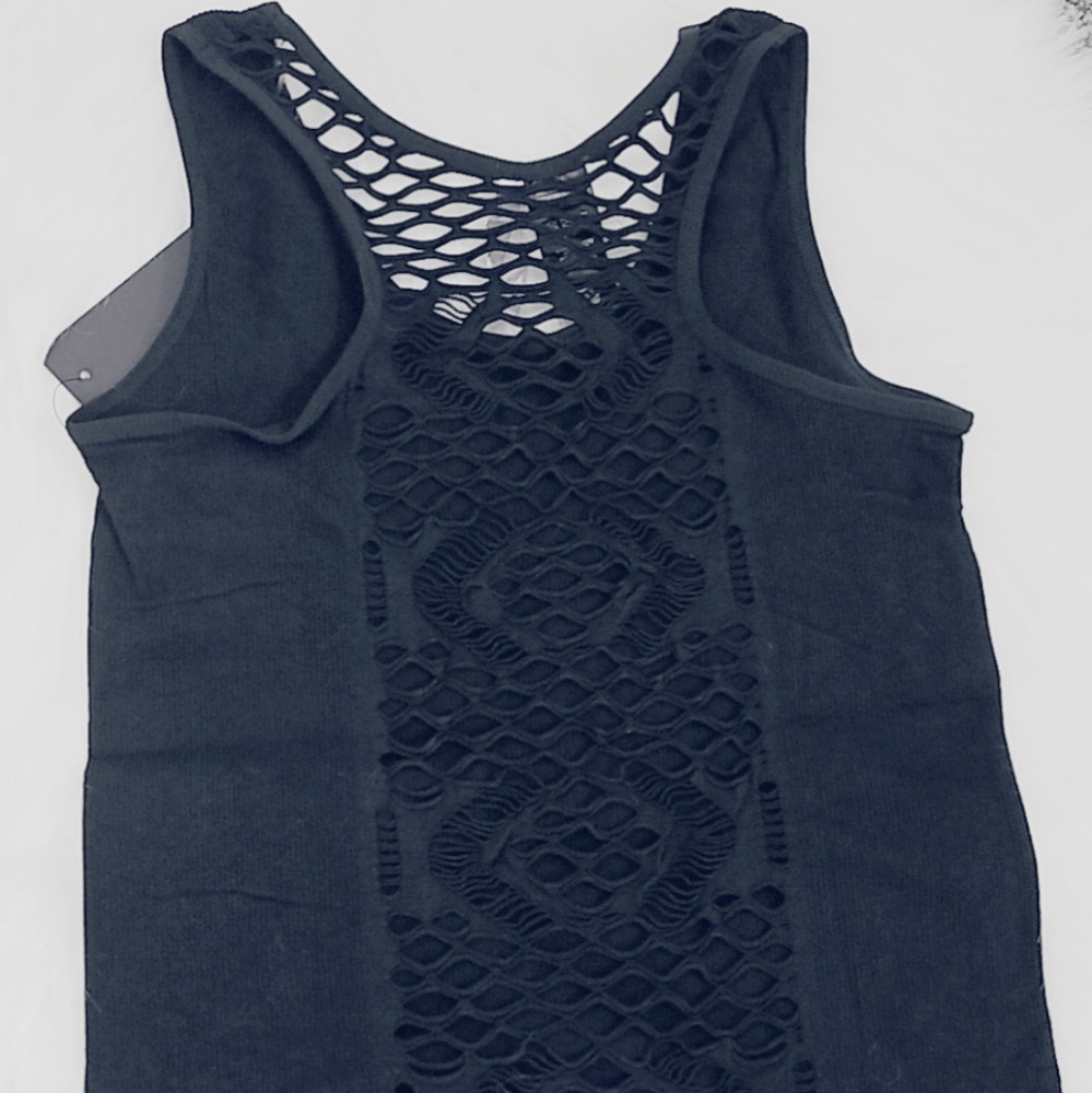Last 1❗️S/M Black Ribbed Soft Workout Fishnet Tank - Picture 5 of 5